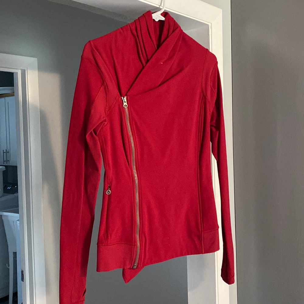 Red side zip Lululemon jacket.  Perfect for spring or fall.  Size 8.